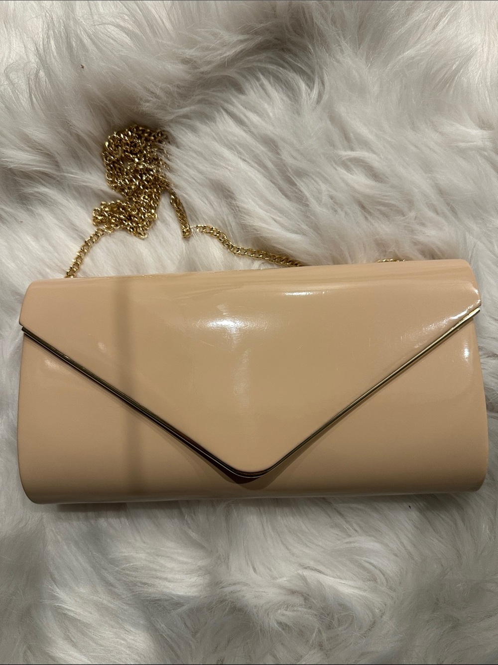 Patent Envelope Clutch in Beige with Gold Trim - Picture 4 of 5